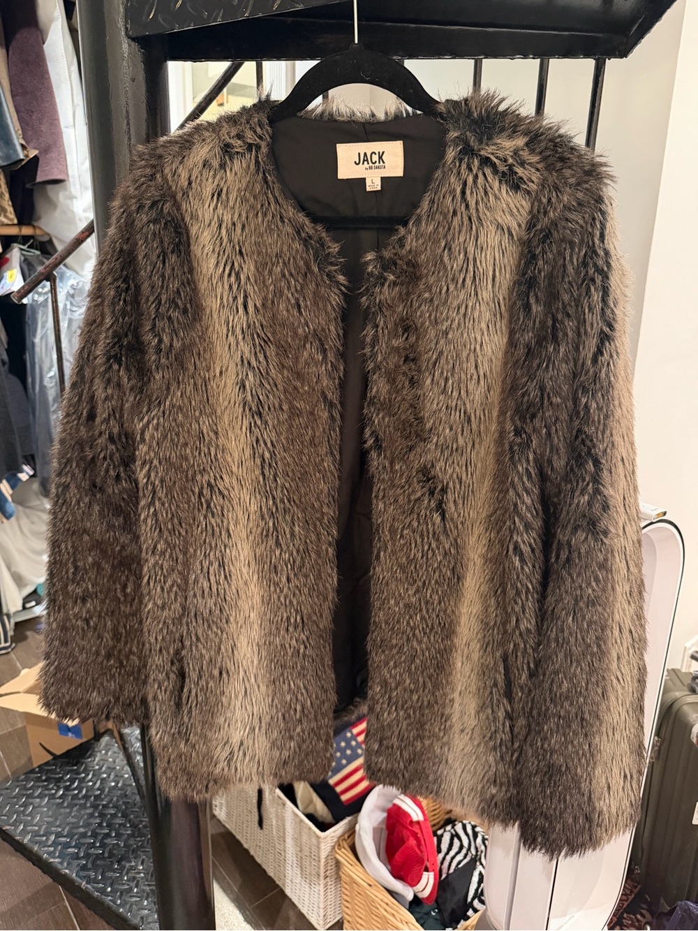 Jack by BB Dakota Brown Faux Fur Open-Front Teddy Jacket